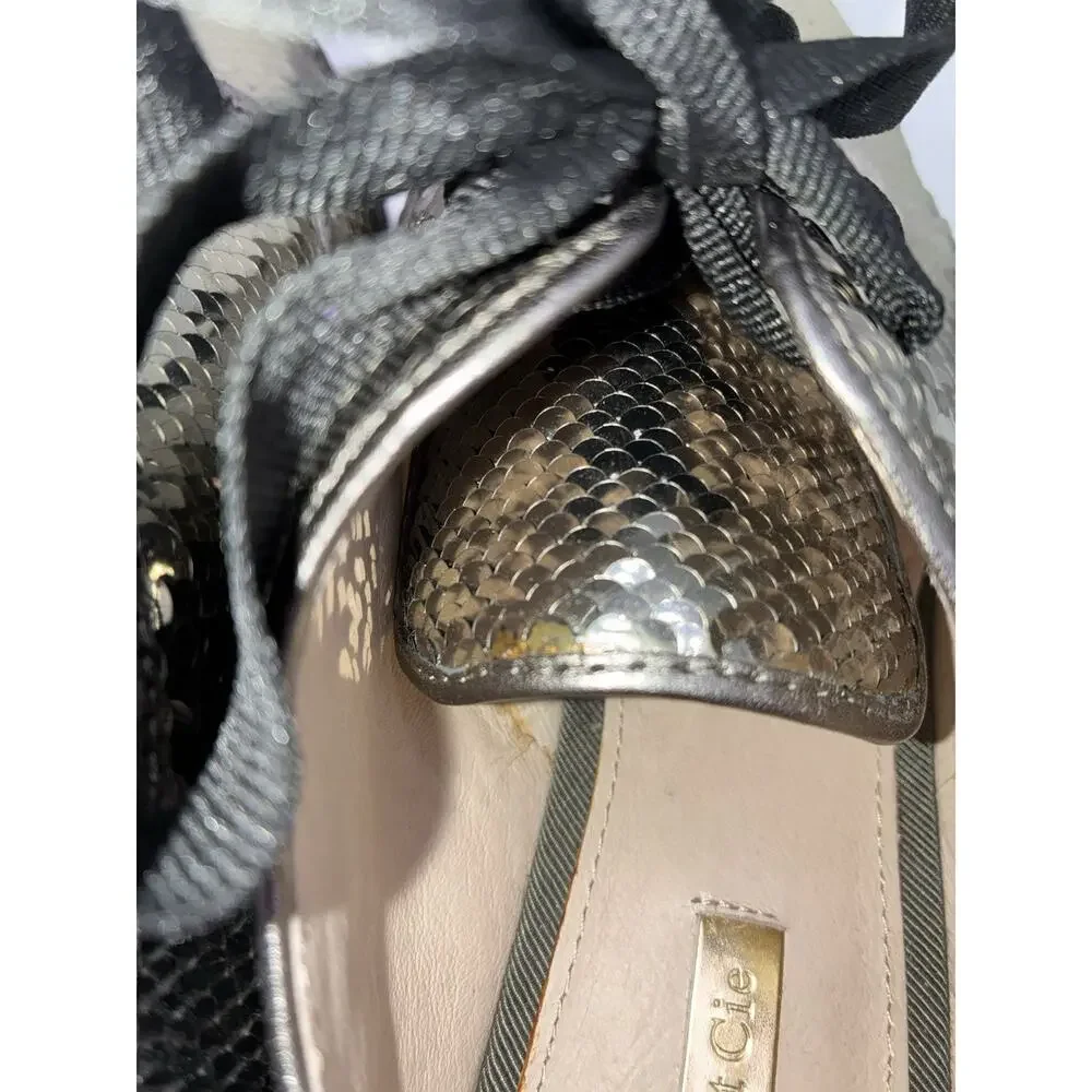 Louise et Cie Lo-Adwin Sequin Oxford Flats Women 8M Silver Gunmetal Lace Up